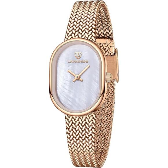Dainty Gold Watch, Mother of Pearl Oval - Picture 1 of 7